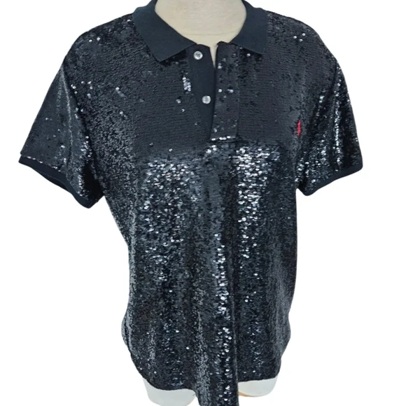 Ralph Lauren Black Sequin Short Sleeve Polo Women's - Picture 6 of 13